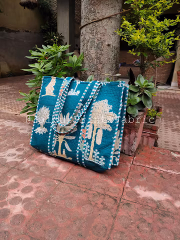 Quilted Cotton Tote Bag, Everyday Market Shopping Bag, Reusable Shoulder Carry