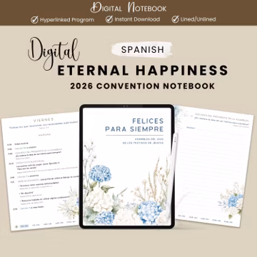 Spanish Felices Para Siempre Notebook JW Convention 2026 Printable PDF Hyperlinked Lined Unlined (Digital Download)