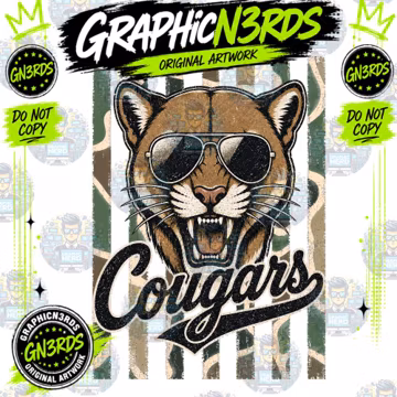 Cougars Camo Stripes, Mascot, 300dpi PNG Instant Download