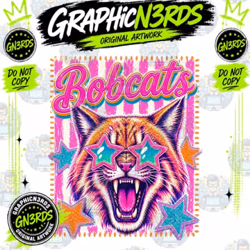 Bobcats Stars & Pink Stripes, Mascot, 300dpi PNG Instant Download