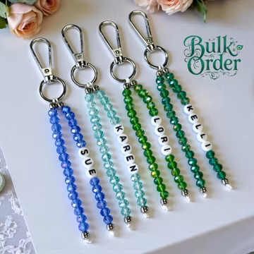 Custom Name Keychain, Personalized Beaded Keychain, Beaded Bag Charm, Ribbon Keychain, Gift for Women, Mama, Best Friend