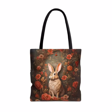 Rabbit Tote Bag - Bunny Bag for Nature Lovers, Cottagecore Gift for Her, Vintage Floral Purse, Boho Shopping Tote, Mom Gift, Rabbit Gift Bag