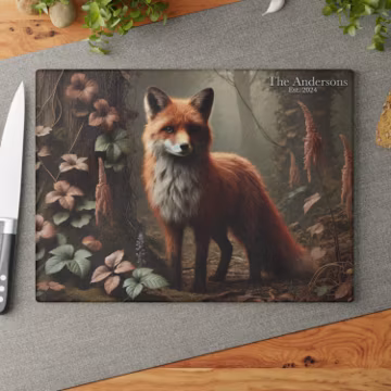 Personalized Fox Cutting Board | Red Fox Glass Cutting Board | Woodland Forest Kitchen Decor | Wildlife Charcuterie Board