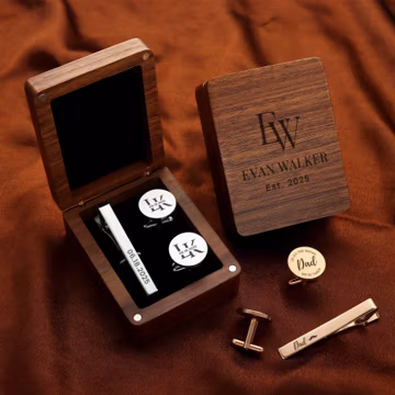 Custom Cufflinks and Tie Clip Set - Engraved Cufflinks, Groomsmen Proposal Wedding Cufflinks For Men
