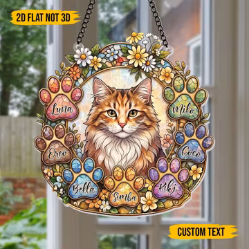 Custom Cat Paw Print Suncatcher Personalized Pet Loss Gift Faux Stained Glass Acrylic Window Hanging Cat Mom Dad