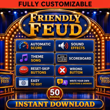 Editable Friendly Feud Game | Ultimate Party Trivia Game | Interactive Game Night | Perfect for Adults - Kids | Customizable Game |