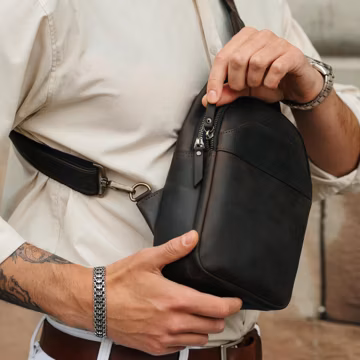 Leather Sling Bag Men, Crossbody Chest Bag, Gift for Boyfriend