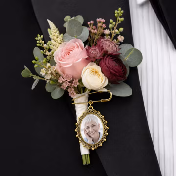 Groom Memorial Photo Boutonniere Charm | Personalized Wedding Keepsake