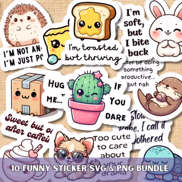Funny Sticker SVG PNG Bundle, Sarcastic Joke Quotes, Printable Adult Humor Stickers for Water Bottle & Laptop Decal, Digital Planner Clipart
