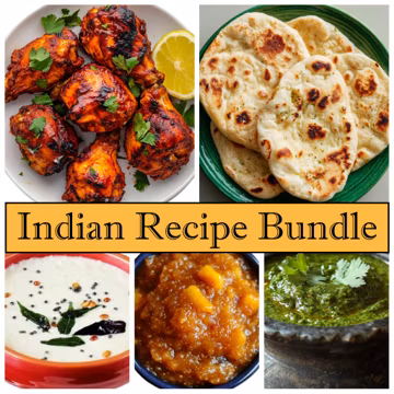 Tandoori Indian Food Recipe Bundle, Naan and Chutneys Printable Download