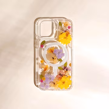 Handmade pressed flower MagSafe clear phone case iPhone 17 16 15 14 13 12 Pro Max Plus Samsung Galaxy S 23 24 25 26 Ultra real floral Cases