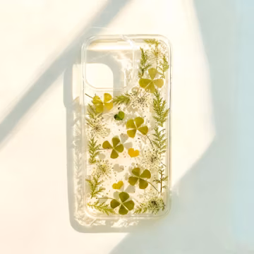 Real Clover Pressed Flower Clear Floral Phone Case iPhone 17,16 E 15,14,13,12,Pro Max plus Samsung Galaxy S 23 24 25 S26 Ultra Flowers Cases