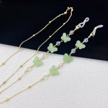 Jade Butterfly Glasses Chain, 14K Gold Plated Sunglasses Chain, 28 inch