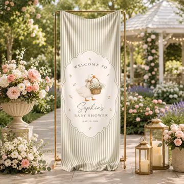 Baby Shower Linen Banner, Goose Baby Shower Welcome Sign, Personalized Baby Shower Decoration