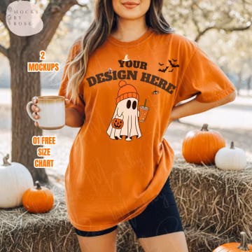 Comfort Colors 1717 Burnt Orange Color Tshirt Mockup, CC1717 Oversized Tee Mockup, Halloween Fall Shirt Mockup, Crewneck 1717 Shirt Mockup