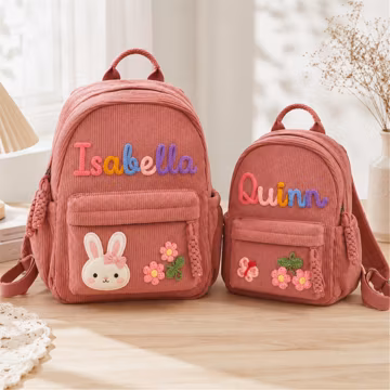 Personalized Corduroy Toddlers Backpack: Custom Name School Bag, Children's Day Gift, Back to School Gift for Kids, Animals or Flowers Patch