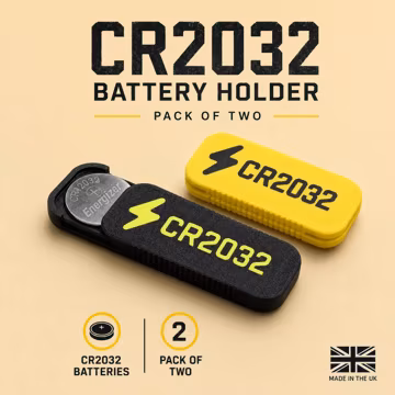 CR2032 Battery Holder Pack of 2 High-Vis Coin Cell Battery Case for Cycling EDC Travel – Made in UK