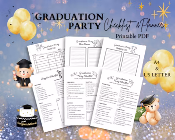 Graduation Party Planner Bundle: Checklist, Menu, Guest List (Digital Download)