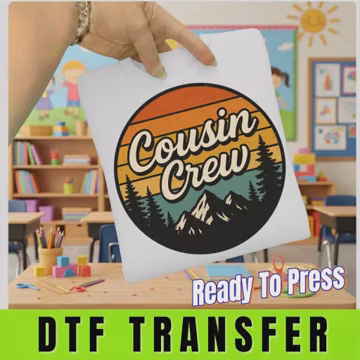 Cousin Crew DTF Transfer | Ready To Press Retro Design | Mountains Pine Trees | Family Reunion Vacation Iron On Heat Transfer