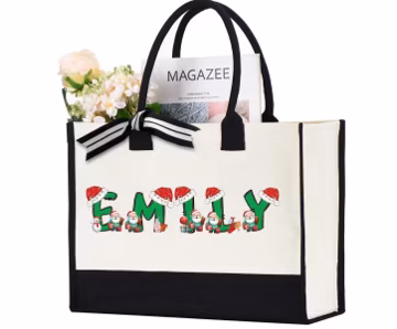 Custom Christmas Name Bag, Personalized Christmas Tote Bag, Holiday Gift Bag, Xmas Shopping Tote Bag, Custom Santa Bag