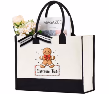 Personalized Christmas Gingerbread Tote Bag, Custom Text Christmas Bag, Santa Gingerbread Man Bag, Coquette Christmas Bag, Christmas Gift