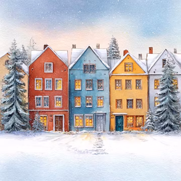 Scandinavian Winter Houses Cross Stitch Pattern • Cozy Village Embroidery PDF • Colorful Nordic Homes Design