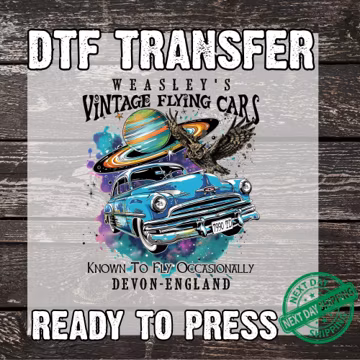 Flying Vintage Inspired Car dtf transfer, Wizard Flying Car ready to press, Wizard dtf, Weasley dtf , Cute Halloween dtf design