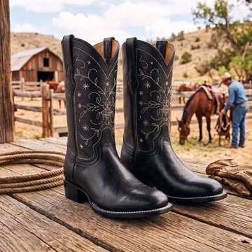 Cowboy Boots Men Handmade Full Grain Leather Western Boots Horse Riding Ranch Boot