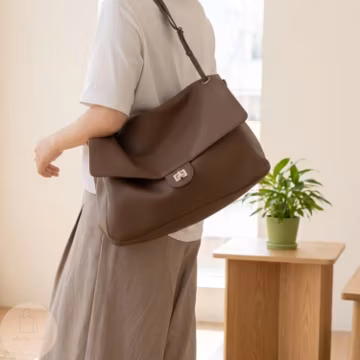 Genuine Cowhide Leather Shoulder Bag Medium Large – Structured Everyday Tote Bag for Work Travel Women