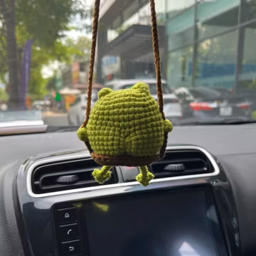 Crochet Frog Car Charm, Cute Rearview Mirror Hanger, Funny Car Accessory, Handmade Gift