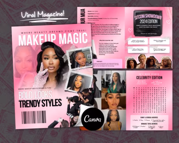 Mua Makeup Magazine Template: Hair, Lashes, Braids (Canva, 8.5x11 Bifold)
