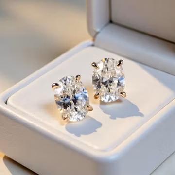 14K Gold Oval Moissanite Stud Earrings, 3ct D Color VVS1 Moissanite Studs, Minimalist Diamond Earrings, Sparkle Bridal Wedding Gift for Her