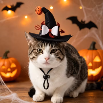 Halloween Pet Hat, Funny Dog Cat Costume Hat, Pom Pom Collar, Stretchy Pet Headwear, Spooky Pet Accessory, Puppy Kitten Costume Decor