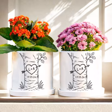 Personalized Couple Ceramic Plant Pot, Wedding Gift, Custom Initials In A Heart Tree Couple Gift, Engagement Gifts, Newlywed Gift