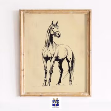 Andalusian Horse Line Drawing, Rustic Equestrian Printable Wall Art (Digital Download)