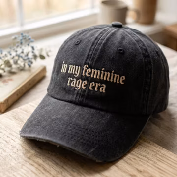 Embroidered Feminist Baseball Hat, In My Feminine Rage Era, Cotton Cap