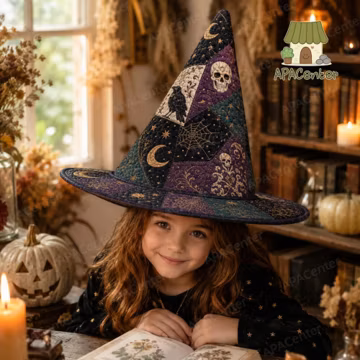 Raven Skull Patchwork Quilted Witch Hat, Celestial Quilted Witch Hat, Purple Black Spiderweb Moon Witchy Costume Hat, Halloween Witch Hat