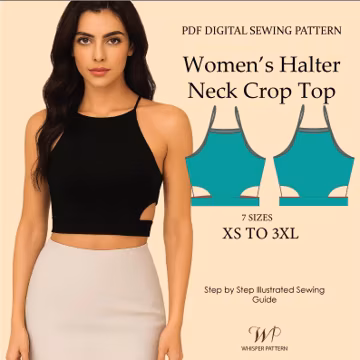 Women’s Halter Neck Crop Top Sewing Pattern – Racerback Summer Top – Digital PDF Download