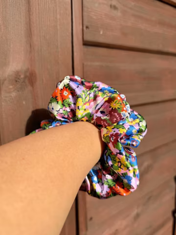 Handmade Liberty Silk Scrunchie: 'Thorpeness - Blue' Floral Print