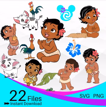 Baby Moana SVG Bundle, Baby Moana SVG PNG Clipart Bundle, Layered svg Bundle, Baby Moana svg, Baby moana svg, Toddler Princess
