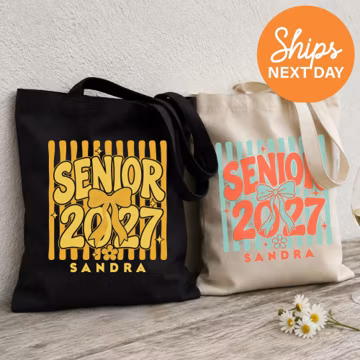 Personalized Senior 2027 Tote Bag, Custom Graduation Gift, Coquette Senior Girl Canvas Tote, Class of 2027 School Bag