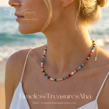 Handmade Colorful Crystal & Freshwater Pearl Beaded Necklace, Rainbow Gemstone Choker Gift for her