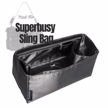 Fits (Superbusy Sling Bag in Black) Satin Silk Bag Organizer, Small Medium Large, Insert of Customized Size, Zip Pocket, Bottle Compartment