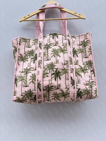 Quilted Tote Bag, Handmade Cotton Floral Bag with Vibrant Print