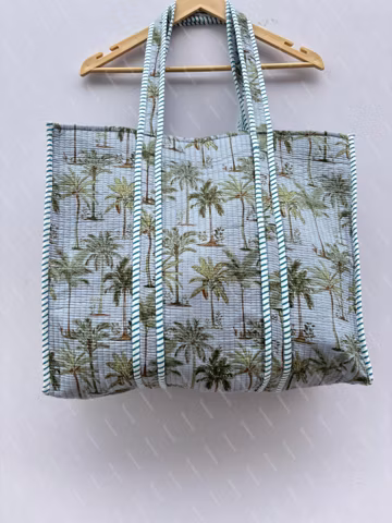 Quilted Tote Bag, Floral Cotton Handbag with Spacious Design