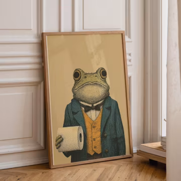 Frog with Toilet Paper Poster: Retro Animal Print