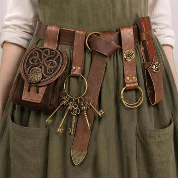 Leather Utility Belt Set with Pouch, Keys, Skirt Hike – LARP Festival Costume Accessories