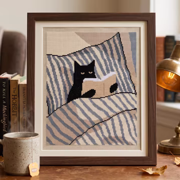 Black Cat Reading Cross Stitch Pattern | Reading PDF Embroidery | Instant Download