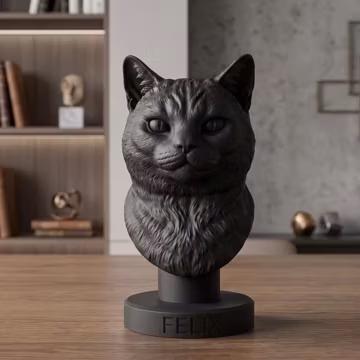 Custom Pet Bust Sculpture, 3D Printed Cat Memorial Statues,Personalized Name Stand 3D Dog Portrait Bust from Photo 3D Keepsake Birthday Gift