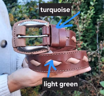 Turquoise + Light Green Handmade Leather Braided Belt, Unisex Design